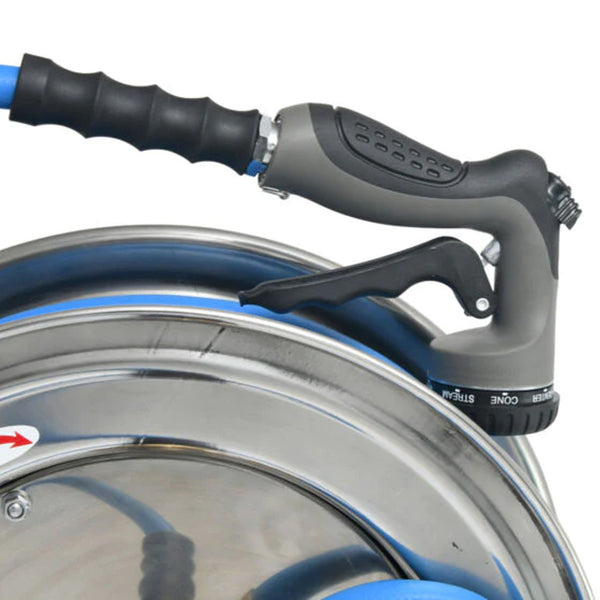 BluSeal Stainless Steel Water Hose Reel 10MM x 15M Including Spray Nozzle