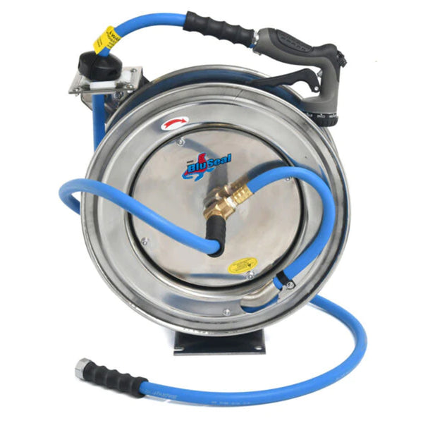 BluSeal Stainless Steel Water Hose Reel 13MM x 15M Including Spray Nozzle