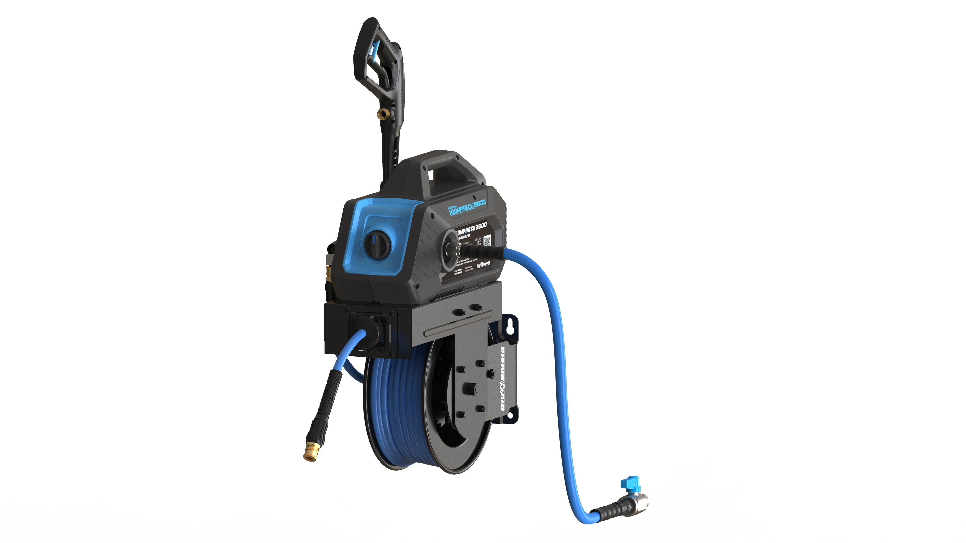 Humpback Pressure Washer Hose Reel 06MM x 15M - In-Bulit Pressure Pump 2600 PSI Including Foam Canon, Gun and Accessories