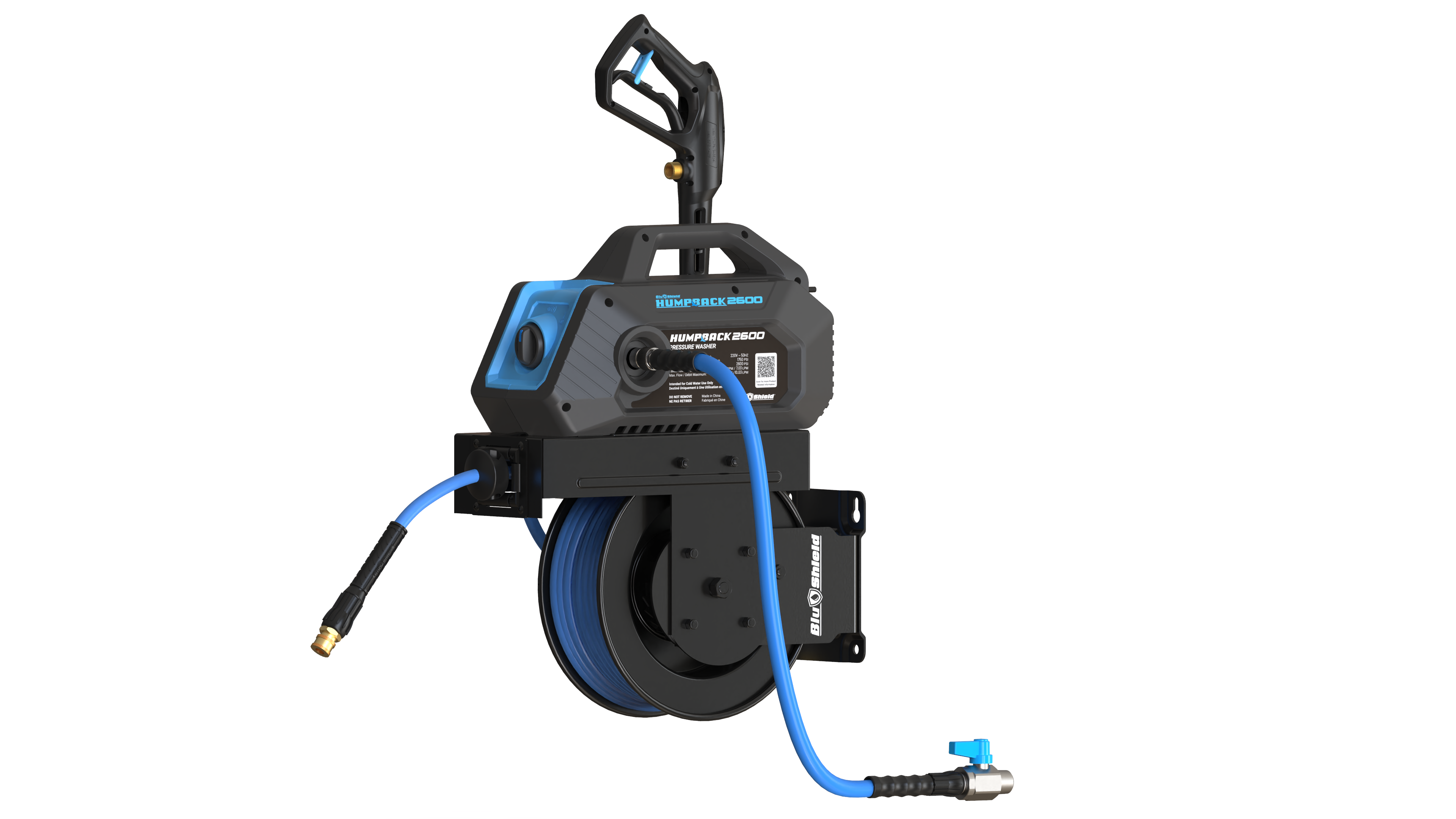 Humpback Pressure Washer Hose Reel 06MM x 15M - In-Bulit Pressure Pump 2600 PSI Including Foam Canon, Gun and Accessories