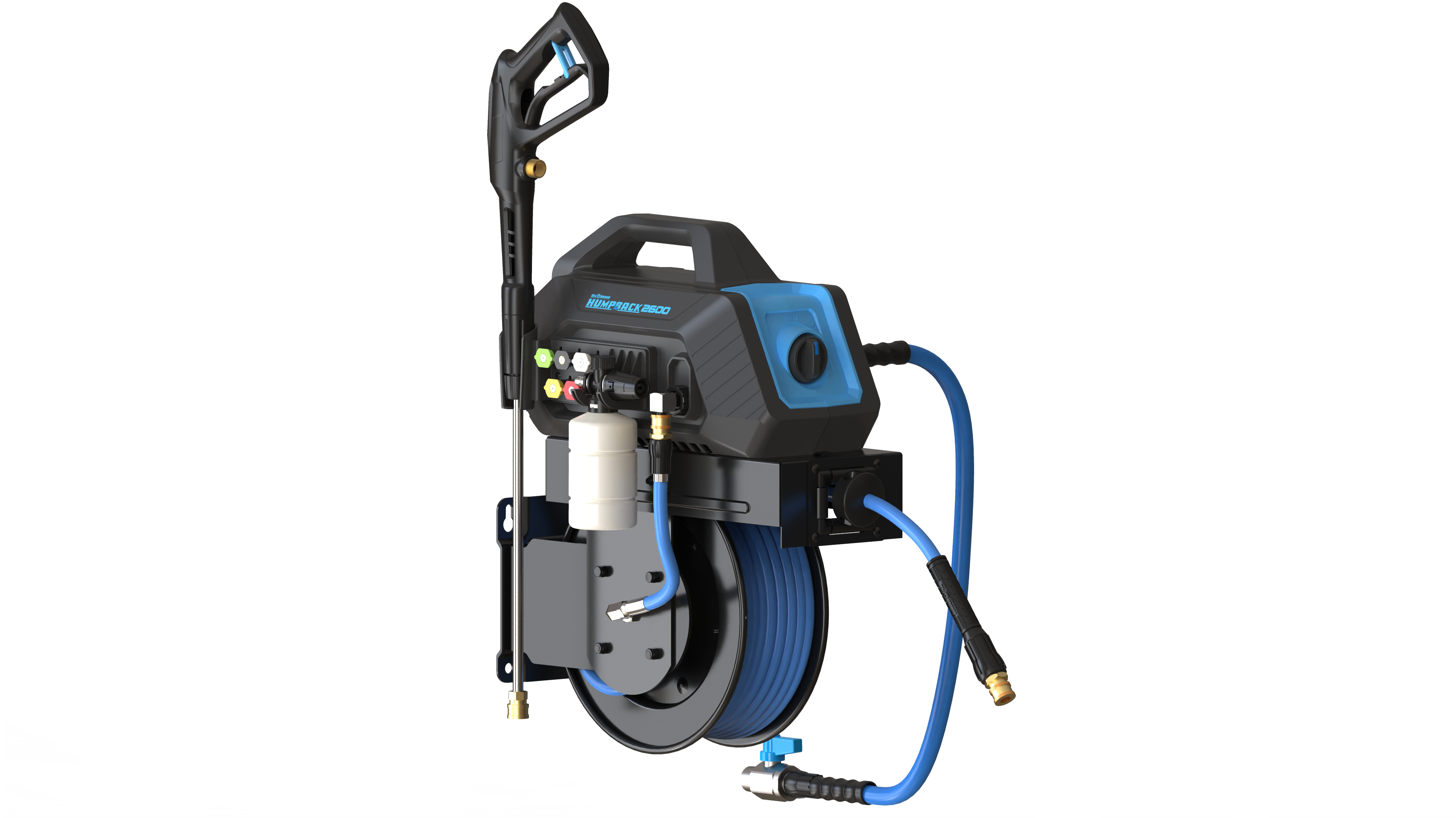 Humpback Pressure Washer Hose Reel 06MM x 15M - In-Bulit Pressure Pump 2600 PSI Including Foam Canon, Gun and Accessories