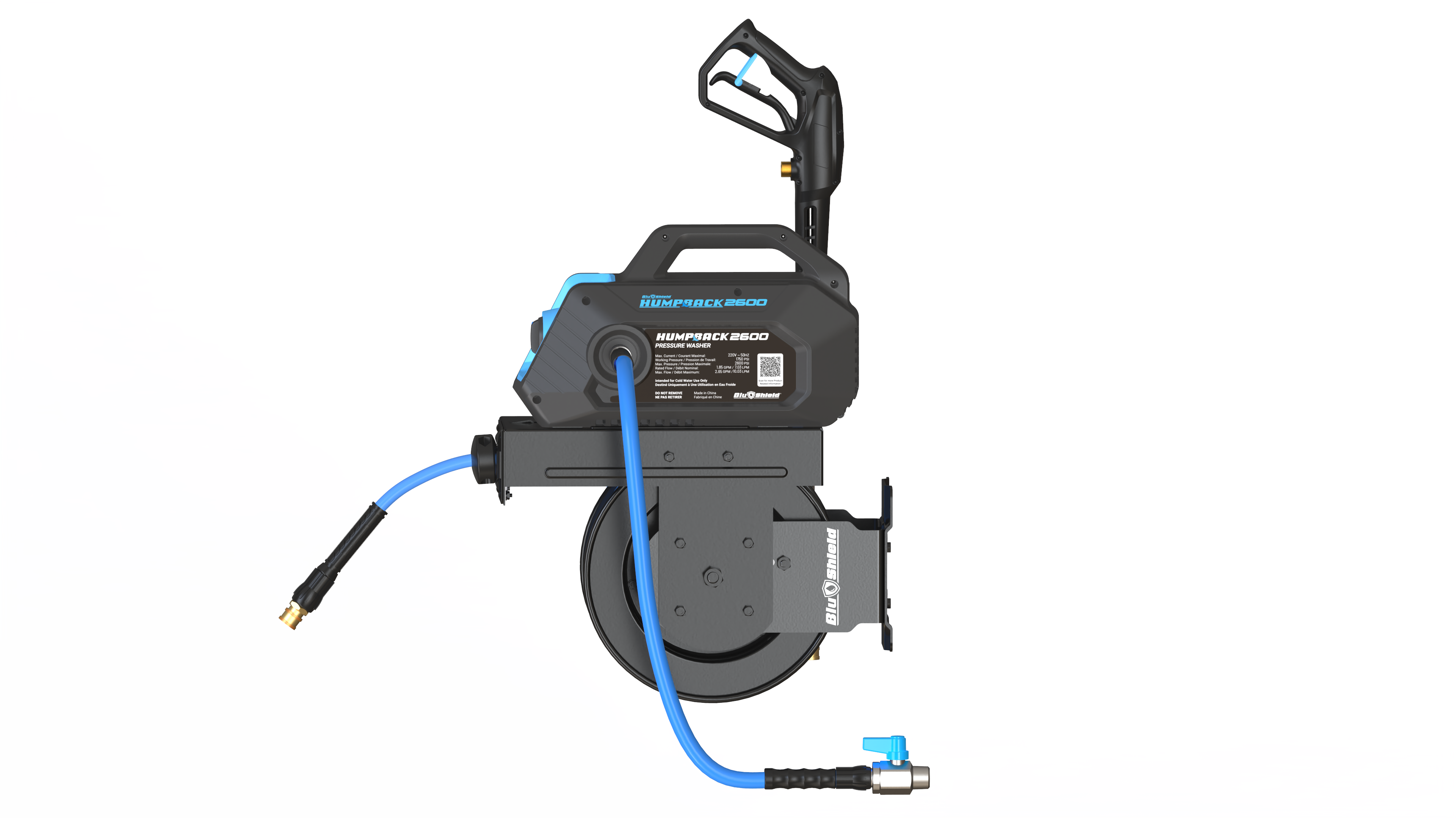 Humpback Pressure Washer Hose Reel 06MM x 15M - In-Bulit Pressure Pump 2600 PSI Including Foam Canon, Gun and Accessories