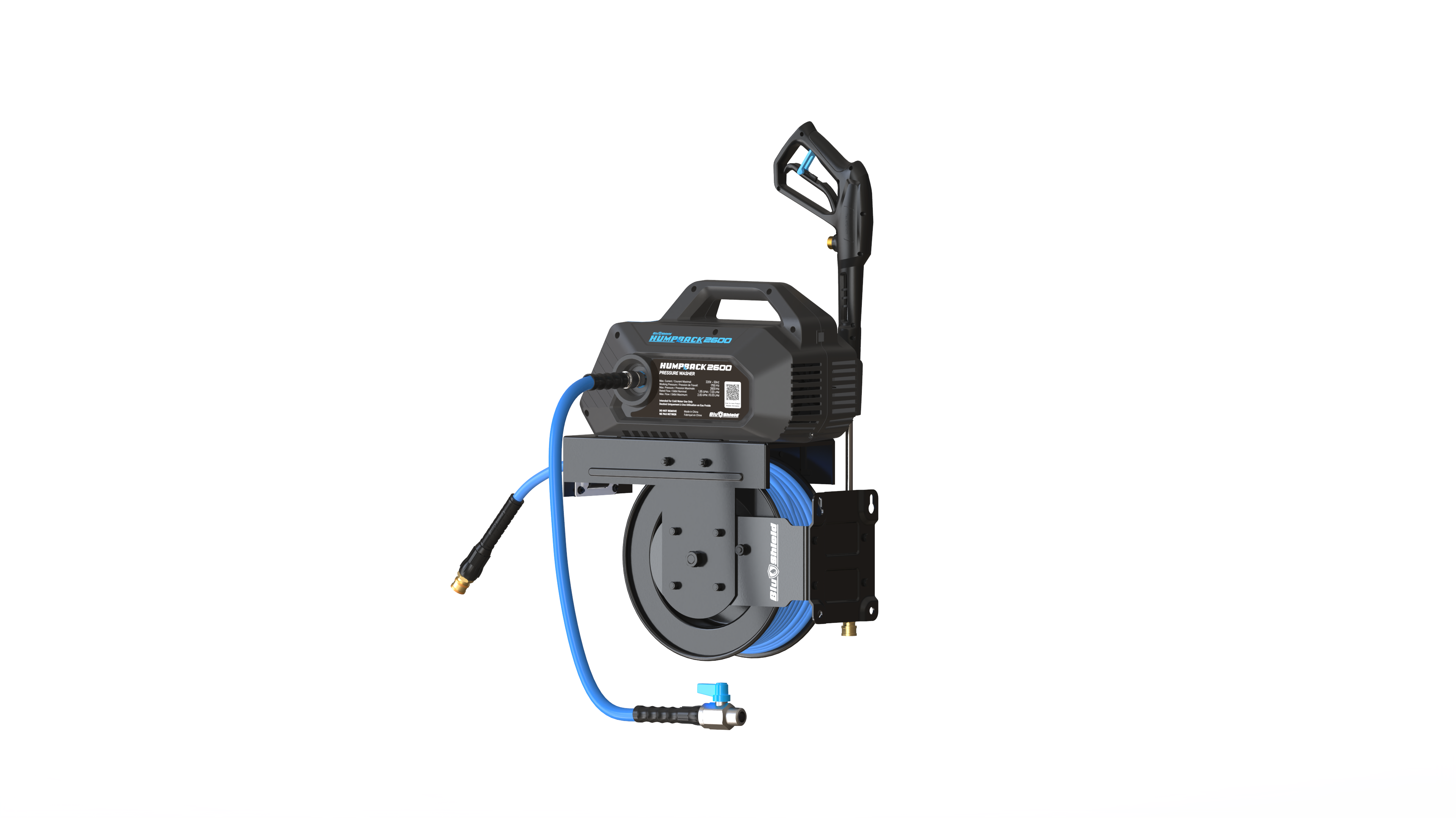 Humpback Pressure Washer Hose Reel 06MM x 15M - In-Bulit Pressure Pump 2600 PSI Including Foam Canon, Gun and Accessories