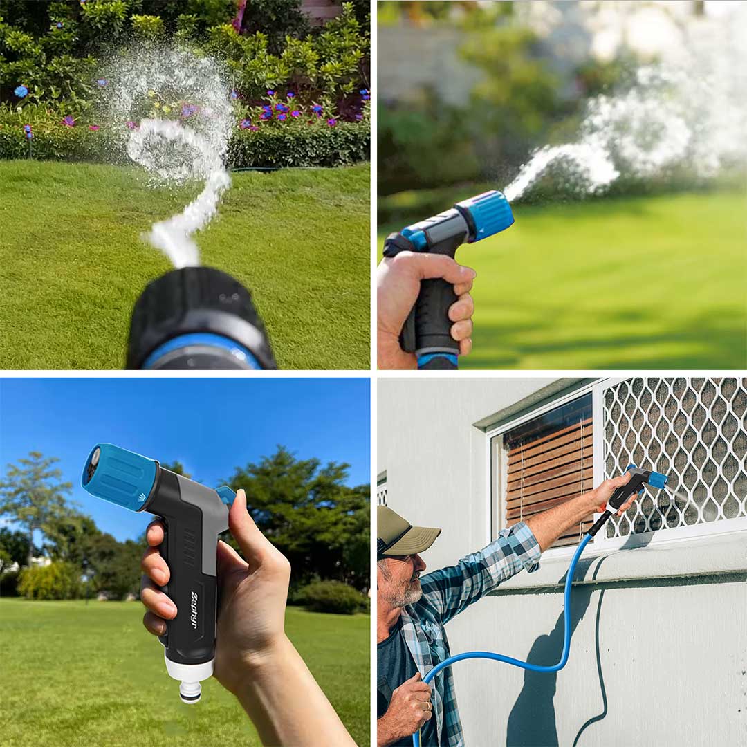 8 Pattern Push Button Cyclone Nozzle TURBO, SHOWER, SOAKER, FAN, CONE, FLAT, MIST, JET
